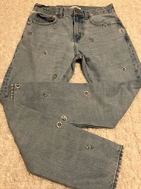 PacSun Light Blue Embroidered Straight Leg Jeans